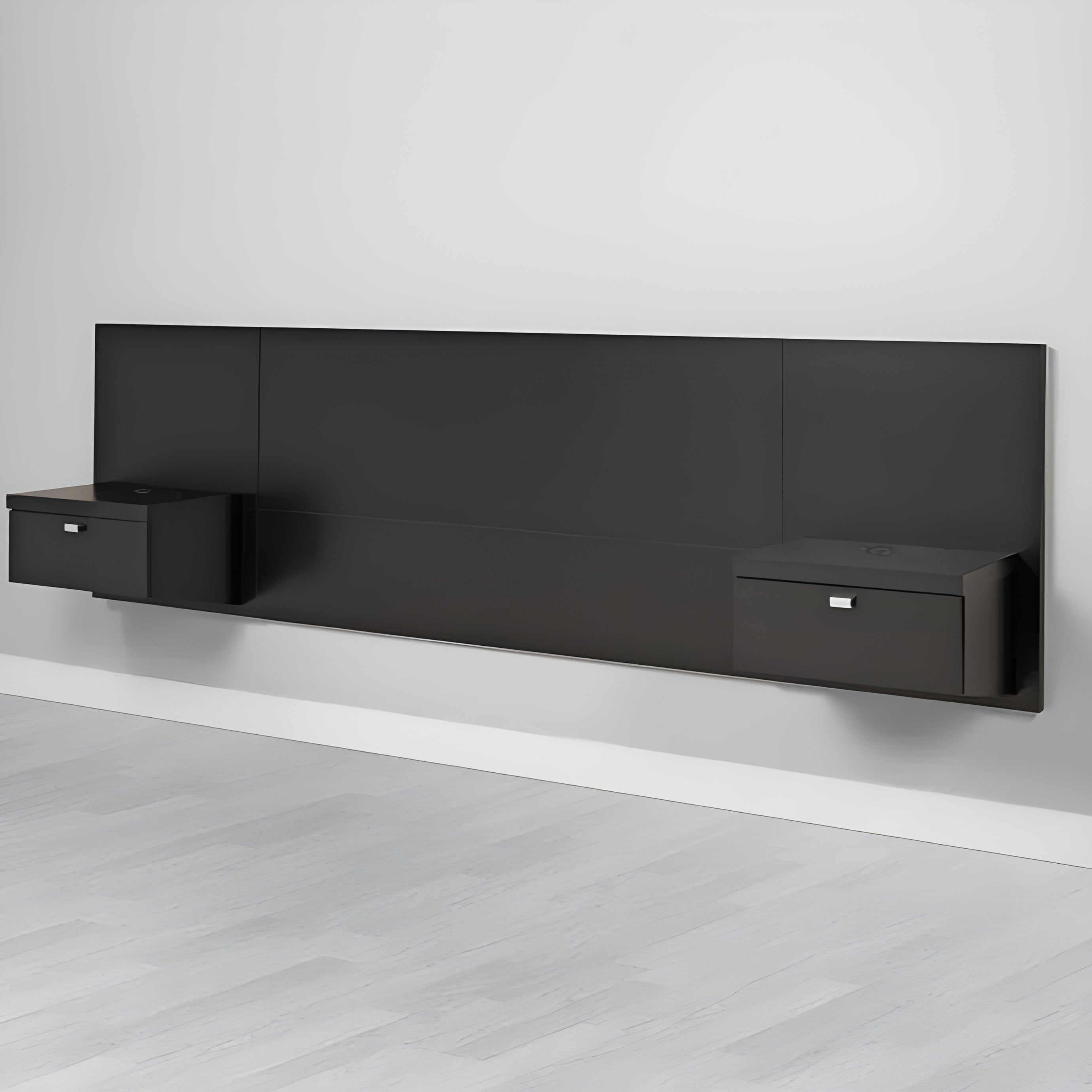 Prepac Floating Headboard with Nightstands in Black - Available in 2 Sizes - BHHQ-0520-2K