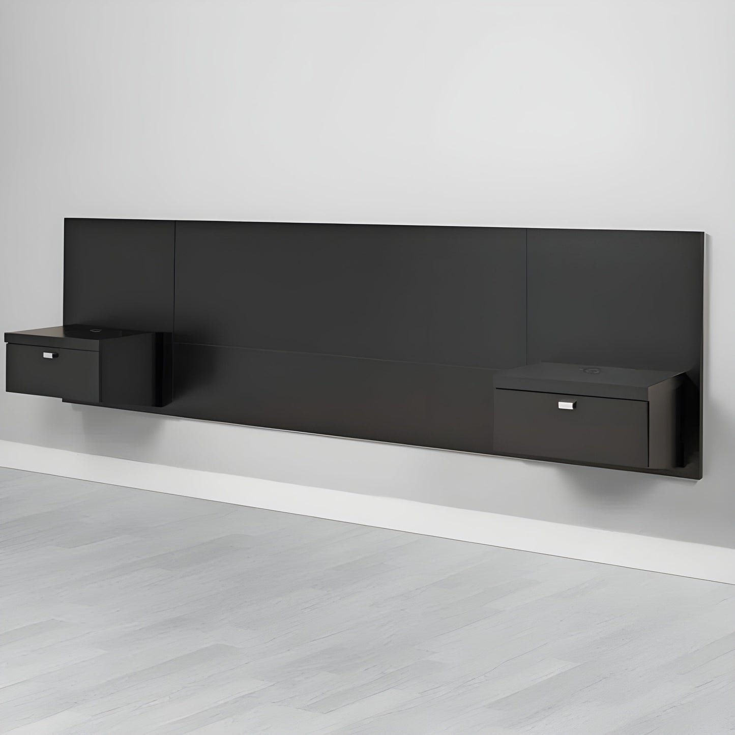 Prepac Floating Headboard with Nightstands in Black - Available in 2 Sizes - BHHQ-0520-2K