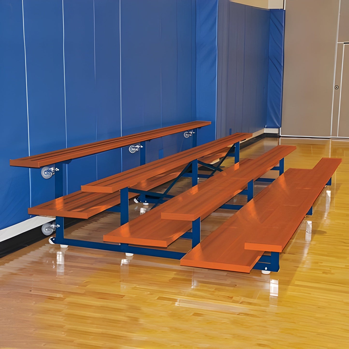 Bleacher 4 Row 15' Tip &amp; Roll Preferred Portable Aluminum Bleacher - BLDP-4TRG