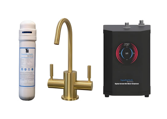 AquaNuTech Digital Instant Hot Water Dispenser with Contemporary Hot/Cold Faucet & Filtration New - HTF-HC2400-CH