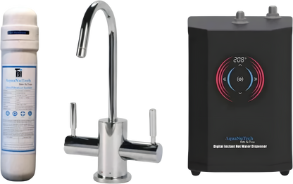 AquaNuTech Digital Instant Hot Water Dispenser with Contemporary Hot/Cold Faucet & Filtration New - HTF-HC2400-CH