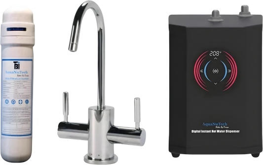 AquaNuTech Digital Instant Hot Water Dispenser with Contemporary Hot/Cold Faucet & Filtration New - HTF-HC2400-CH