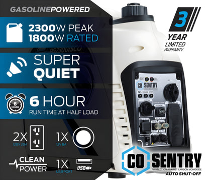 Pulsar PG2300ISCO 2,300-Watt Quiet Gasoline Powered Inverter Generator with CO Shutdown Sensor - PowerGen USA - PG2300ISCO