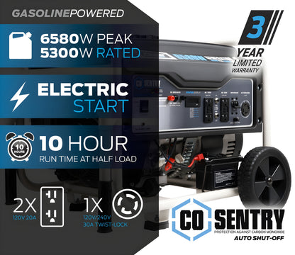 Pulsar PG6580ECO 6,580-Watt Gasoline Powered Generator with CO Shutdown Sensor - PowerGen USA - PG6580ECO