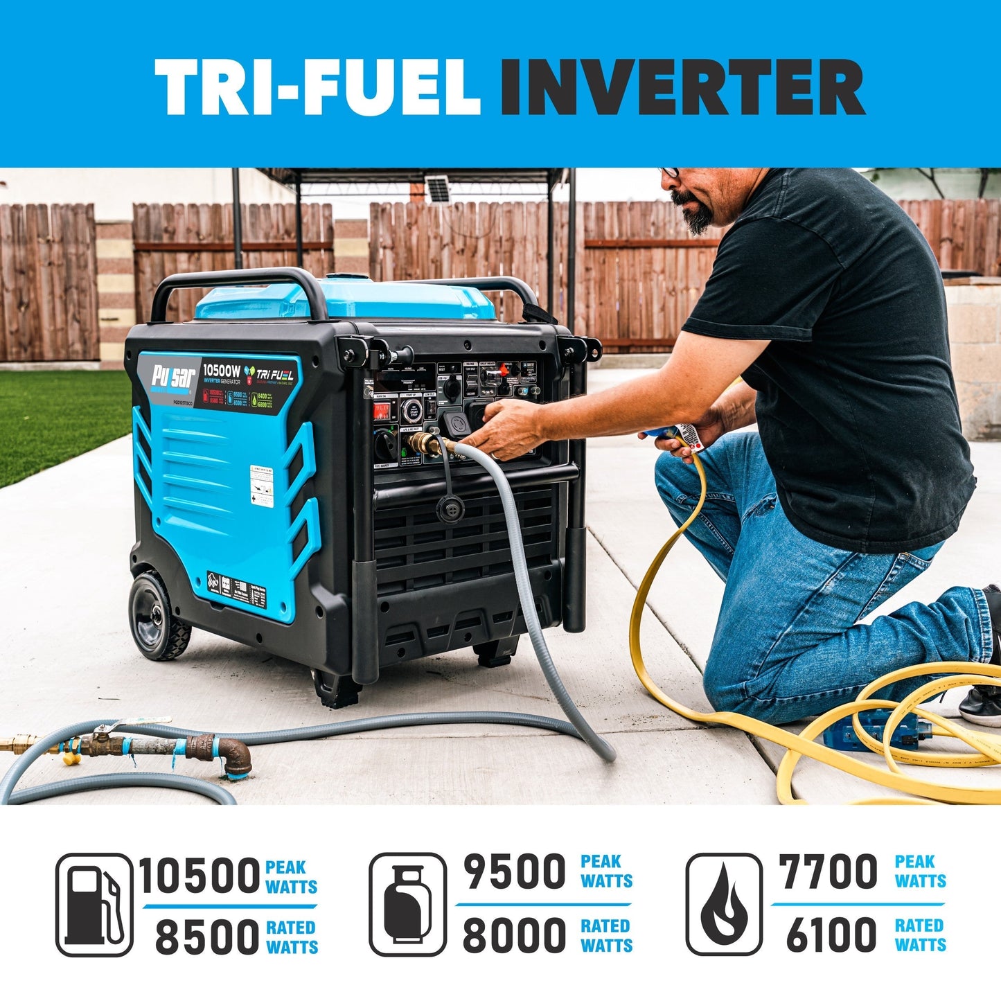 Pulsar PGD105TiSCO 10,500-Watt Tri-Fuel Portable Inverter Generator with CO Sentry - PowerGen USA - PGD105TiSCO