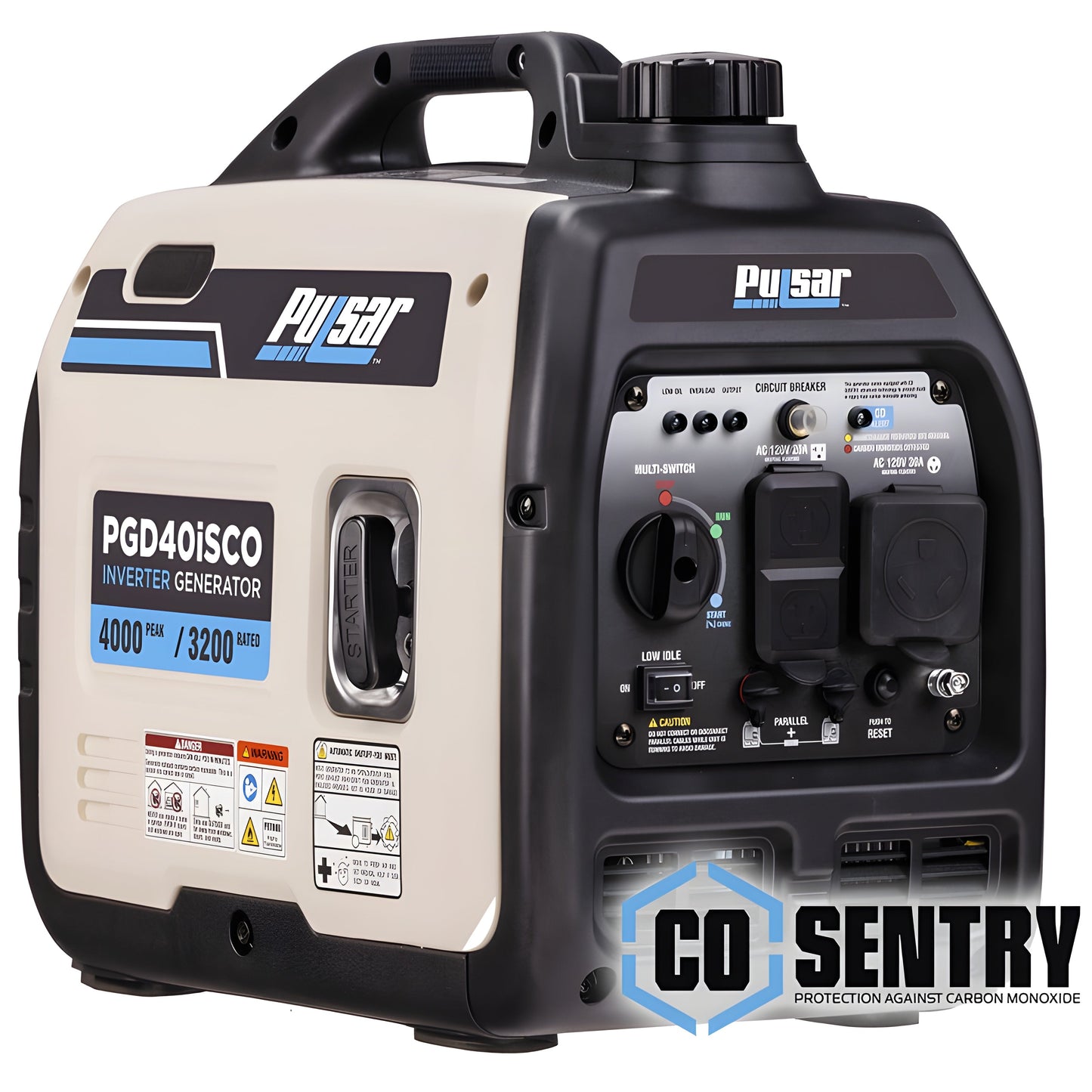 Pulsar PGD40ISCO 4000W Super Quiet Inverter Gasoline Powered Generator with Recoil Start and CO Shutdown - PowerGen USA - PGD40iSCO