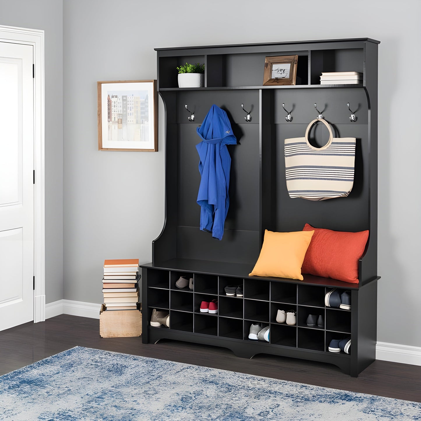 Prepac 60" Wide Hall Tree with 24 Shoe Cubbies - Available in 4 Colors - DSOG-0013-1