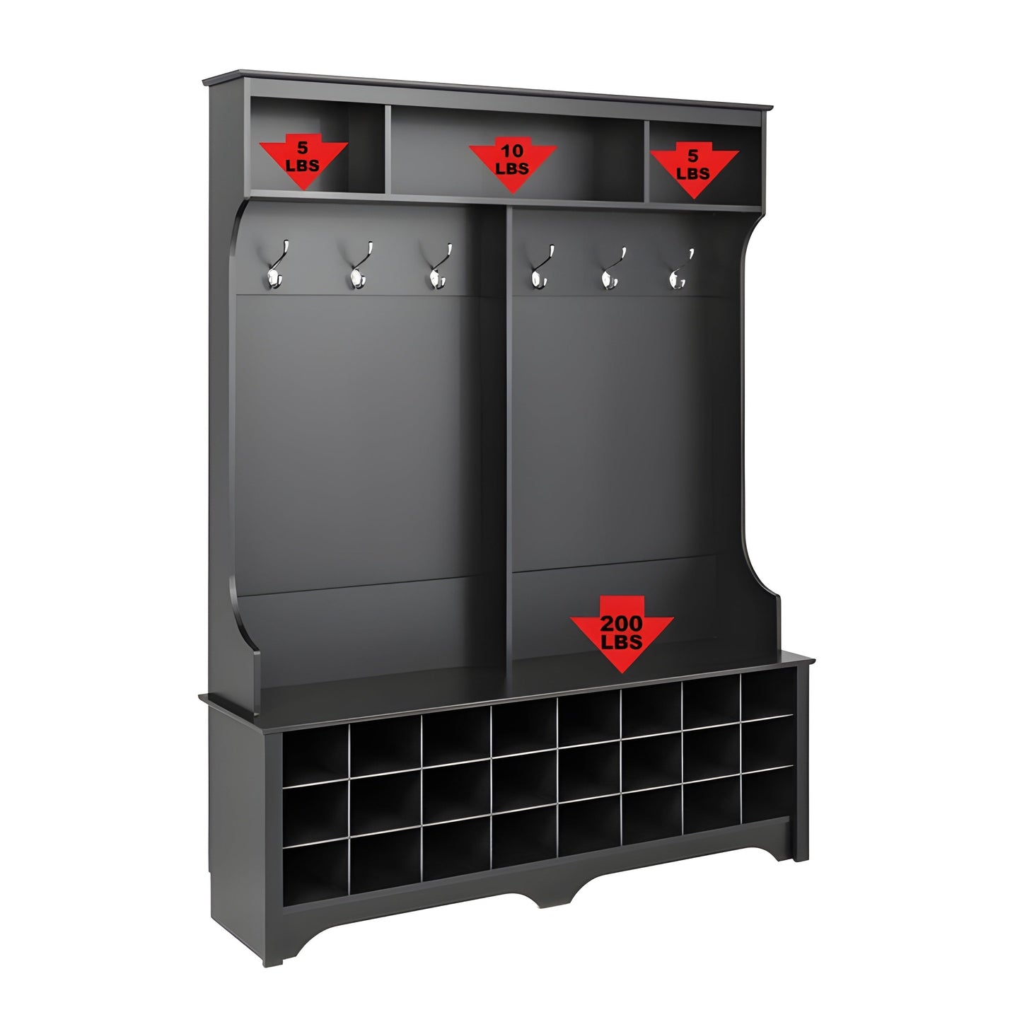 Prepac 60" Wide Hall Tree with 24 Shoe Cubbies - Available in 4 Colors - DSOG-0013-1