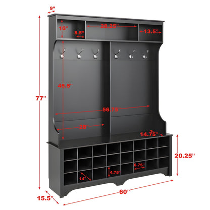 Prepac 60" Wide Hall Tree with 24 Shoe Cubbies - Available in 4 Colors - DSOG-0013-1