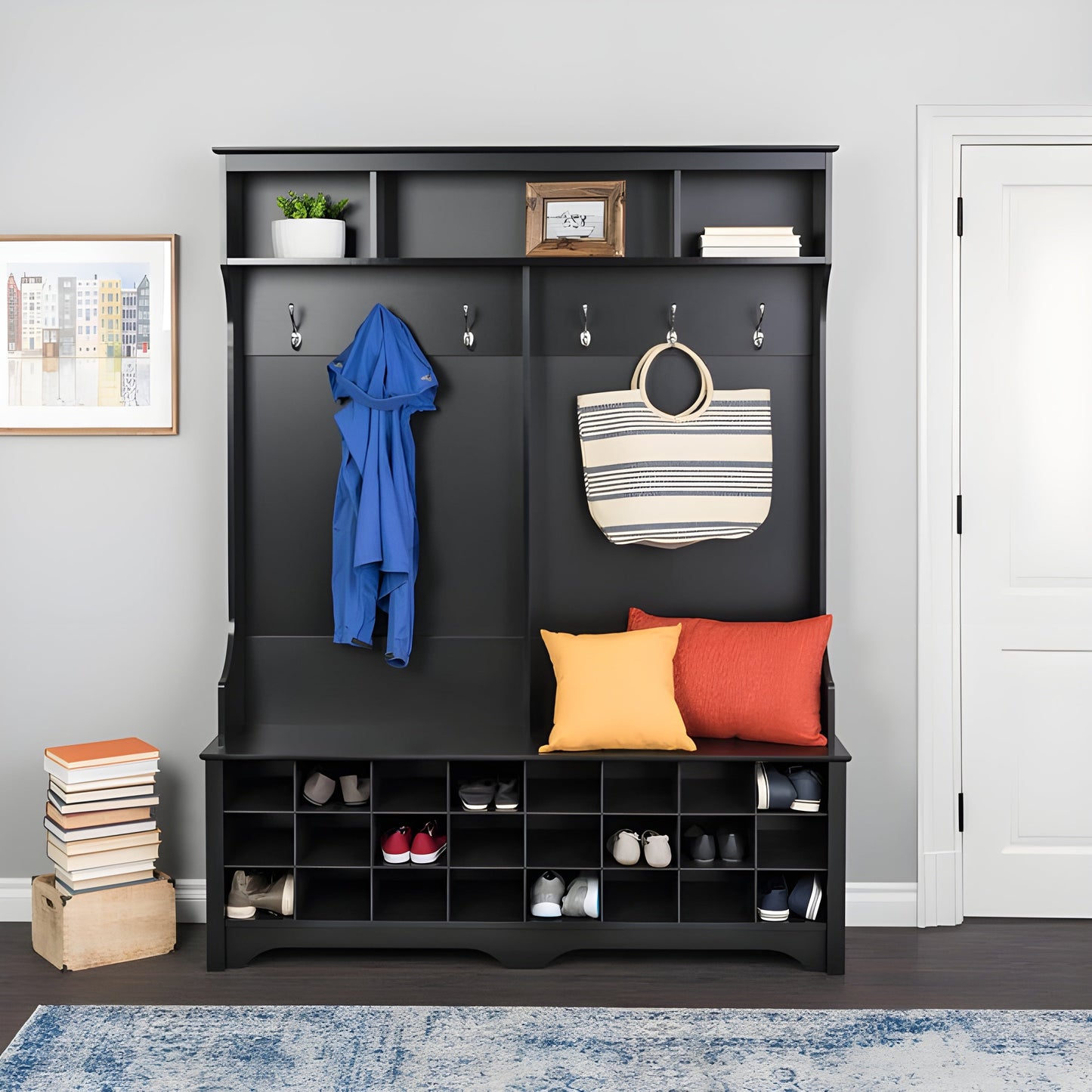 Prepac 60" Wide Hall Tree with 24 Shoe Cubbies - Available in 4 Colors - DSOG-0013-1