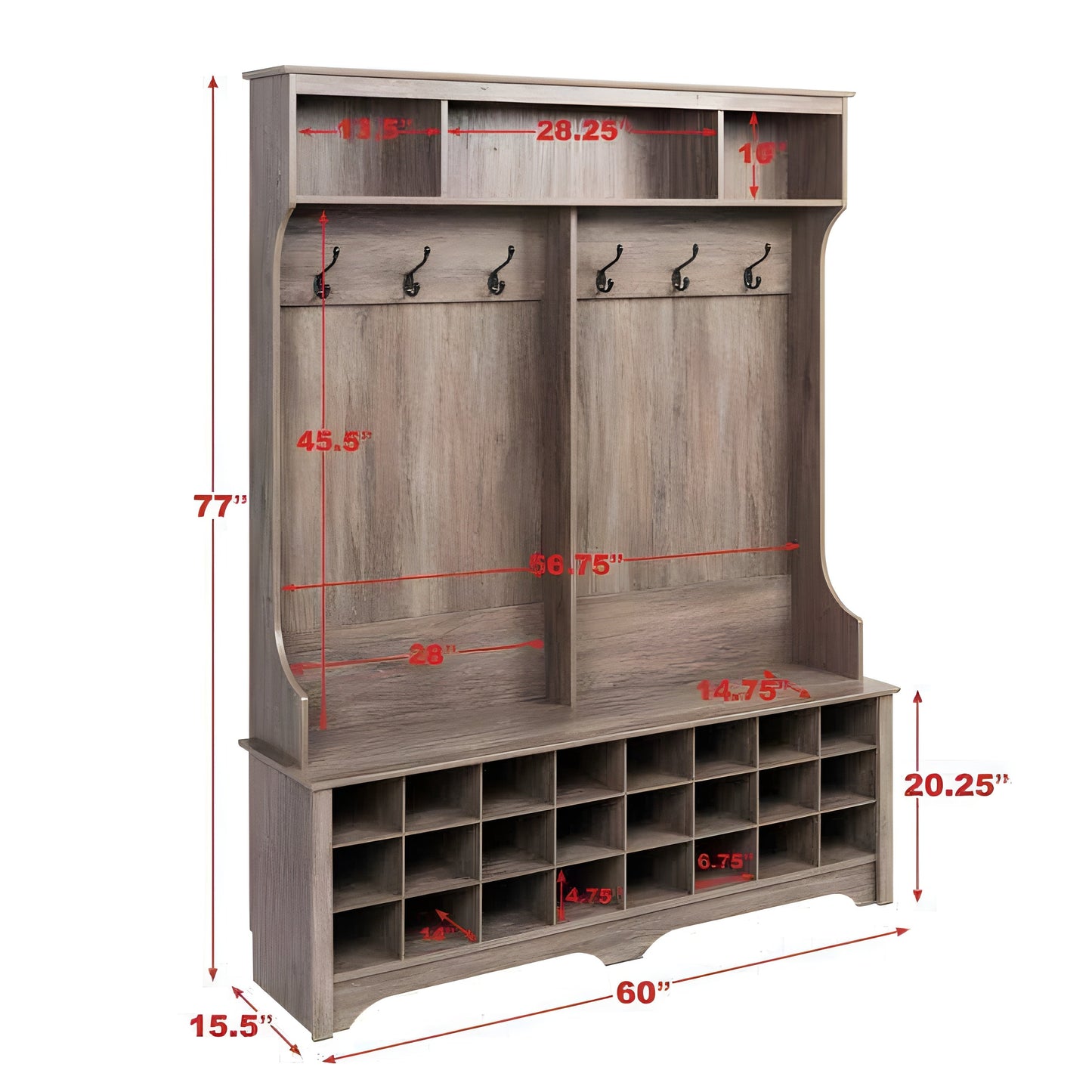 Prepac 60" Wide Hall Tree with 24 Shoe Cubbies - Available in 4 Colors - DSOG-0013-1