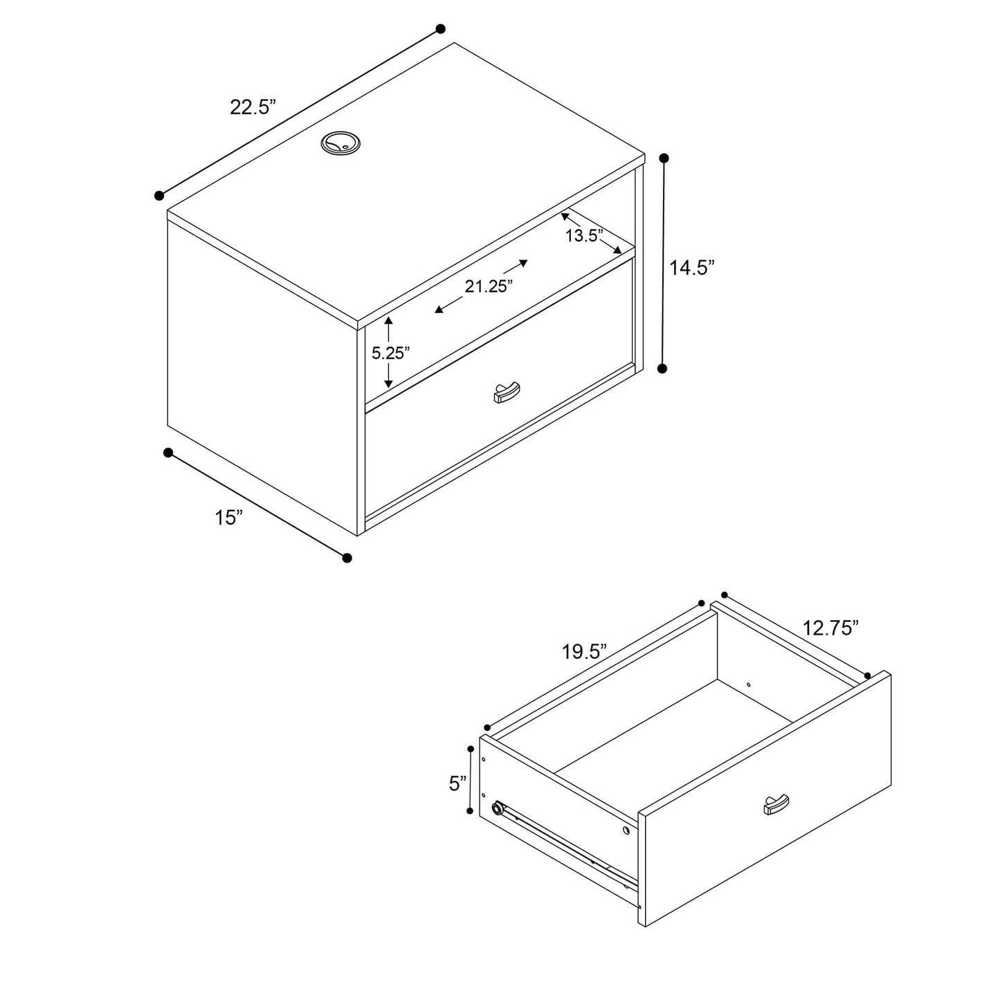 Prepac Floating 4 Drawer Dresser and 1 Drawer Nightstand Set in White - WRBW-1401-2M