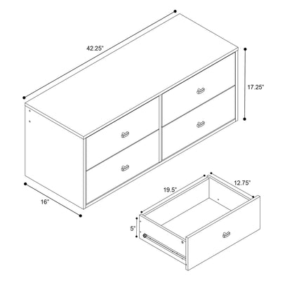 Prepac Floating 4 Drawer Dresser and 1 Drawer Nightstand Set in White - WRBW-1401-2M