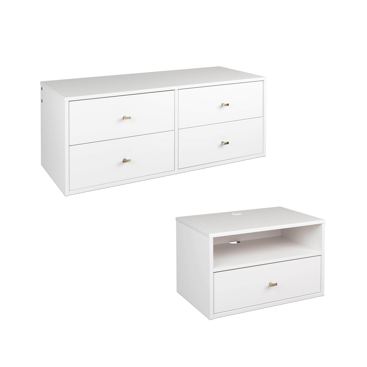 Prepac Floating 4 Drawer Dresser and 1 Drawer Nightstand Set in White - WRBW-1401-2M