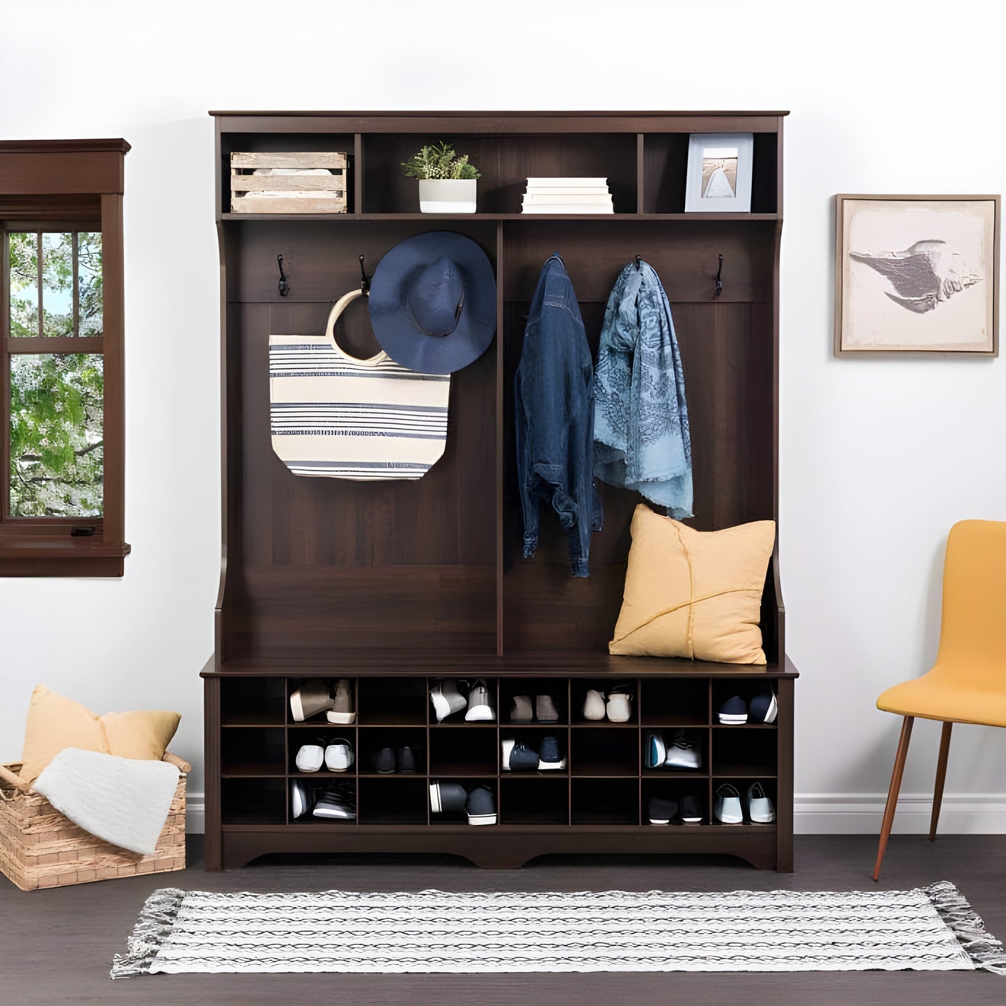 Prepac 60" Wide Hall Tree with 24 Shoe Cubbies - Available in 4 Colors - DSOG-0013-1