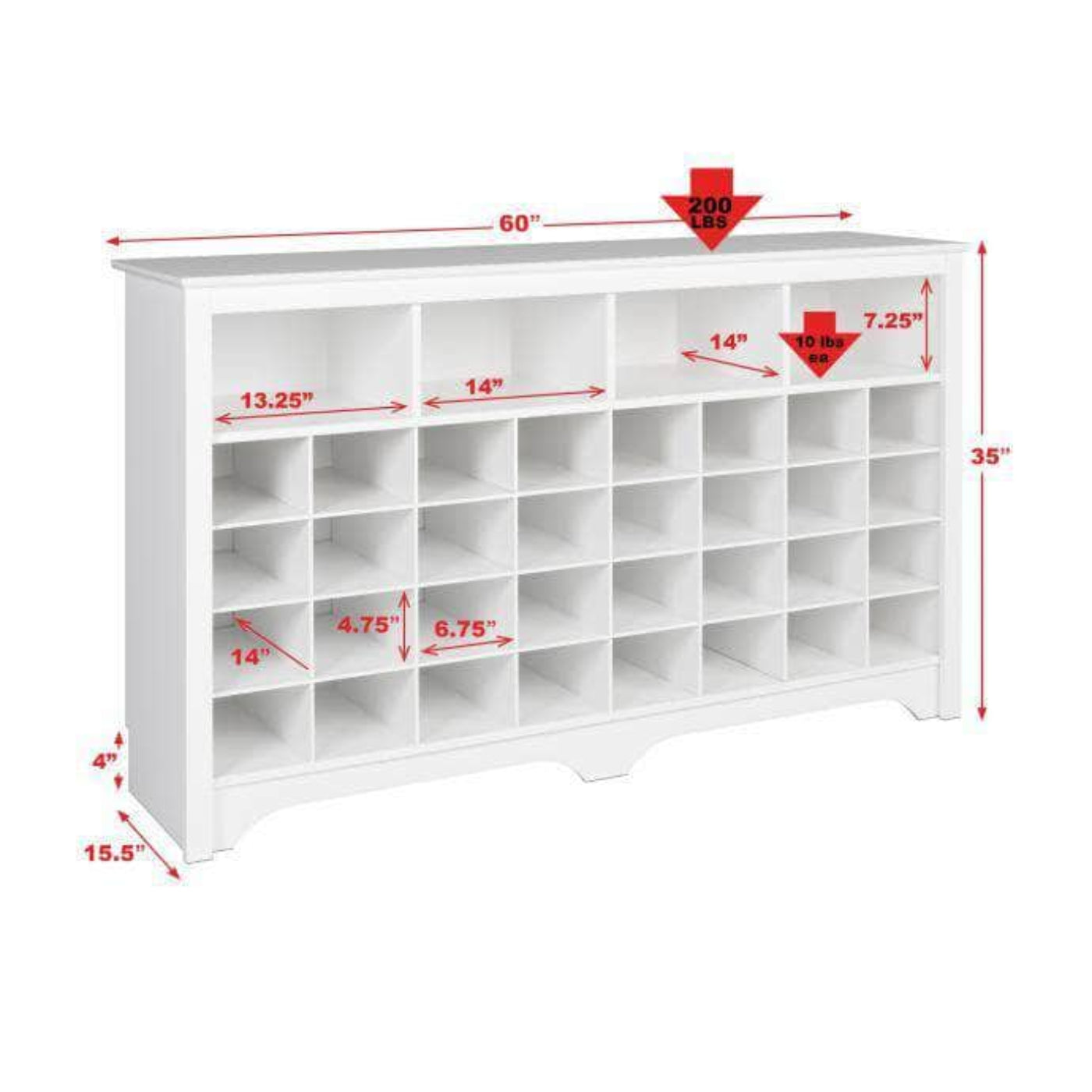Prepac 60" Shoe Cubby Console - Available in 2 Colors - DUSG-0014-1