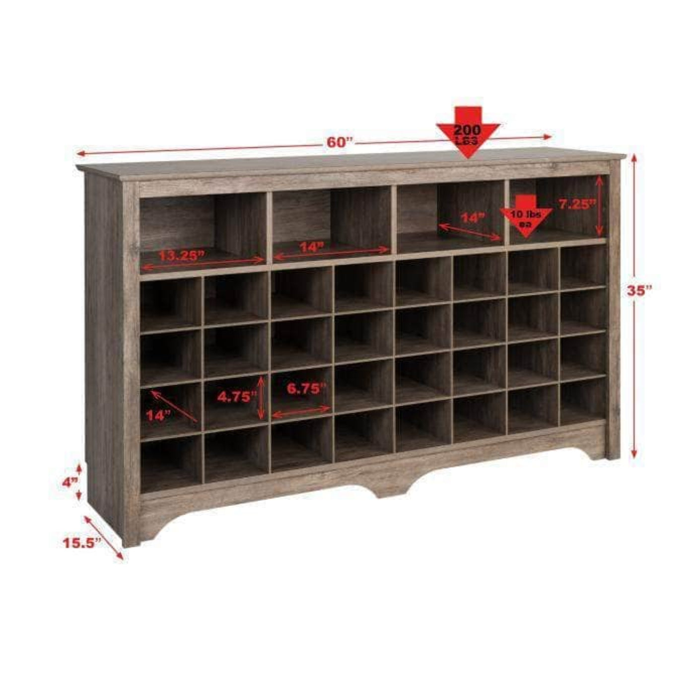Prepac 60" Shoe Cubby Console - Available in 2 Colors - DUSG-0014-1