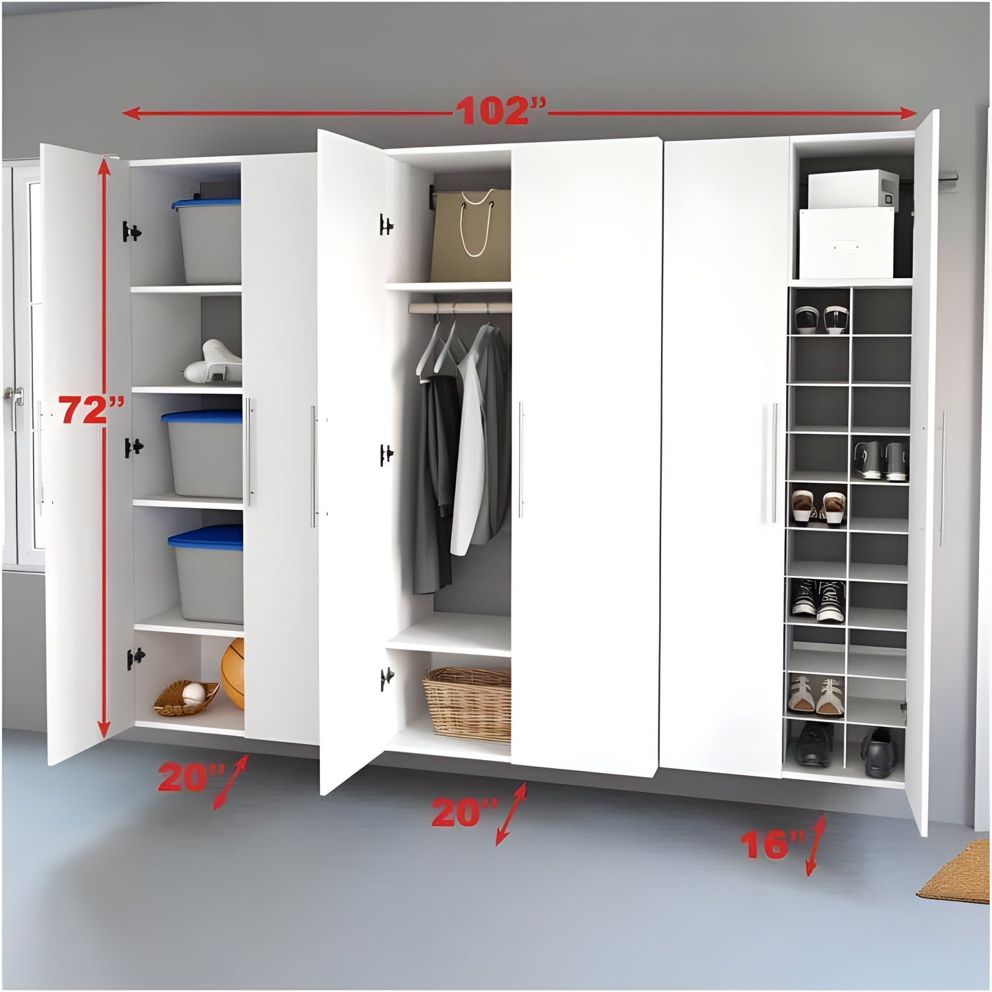 Prepac HangUps 102 Inch Storage Cabinet 3-Piece Set L - Available in 2 Colors - WRSW-0718-3M